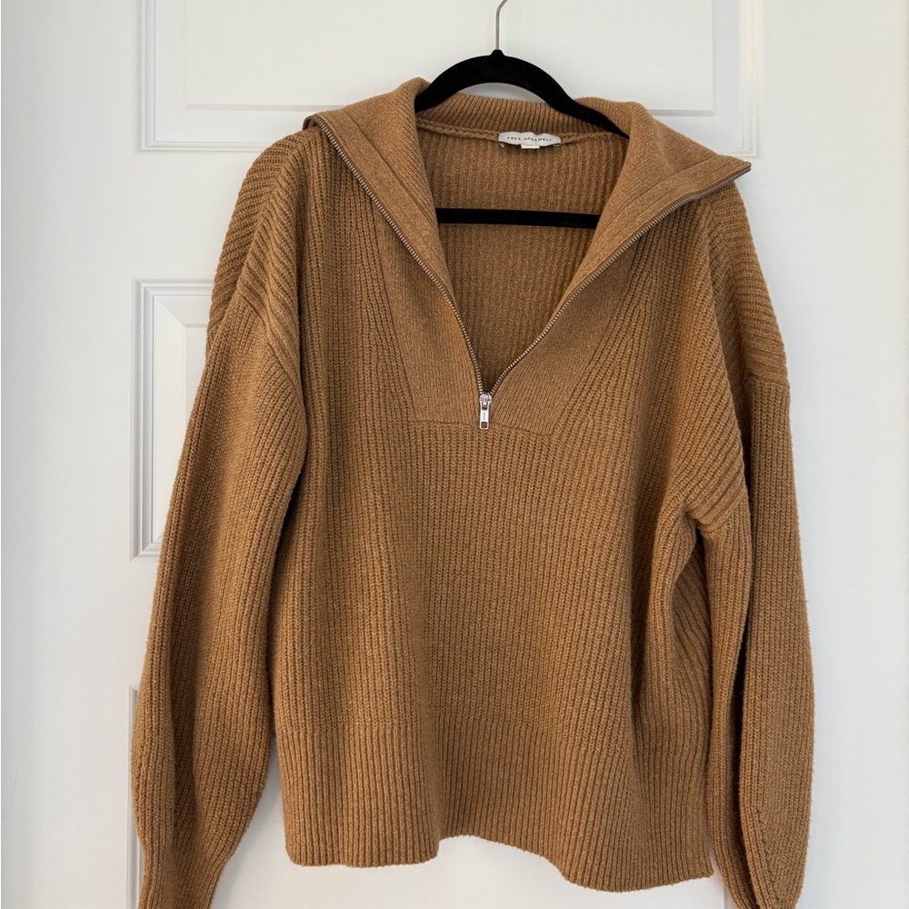 Elegant Tan V-Neck Sweater for Women quarter zip